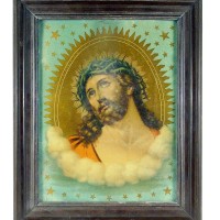 A vintage image of Jesus looking up.
